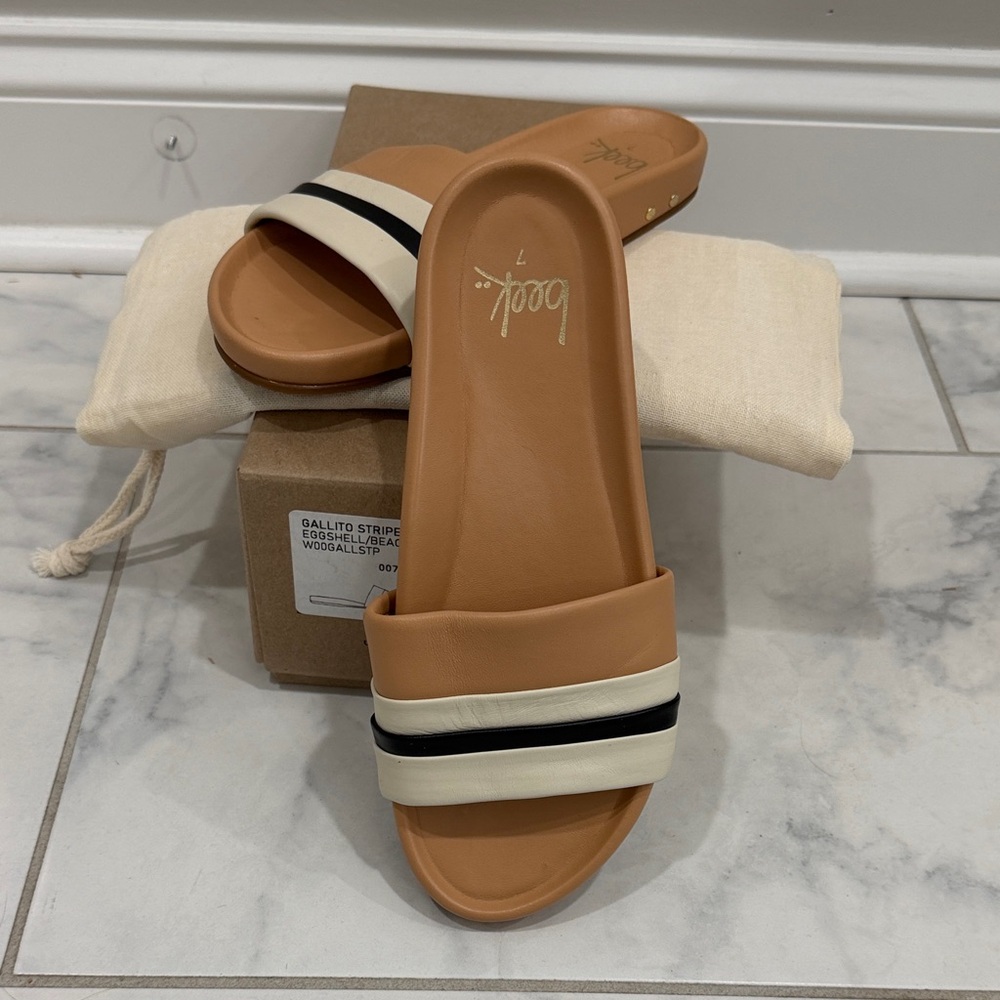 Beek Cream and Black Women's Slide Sandals Like New 7M